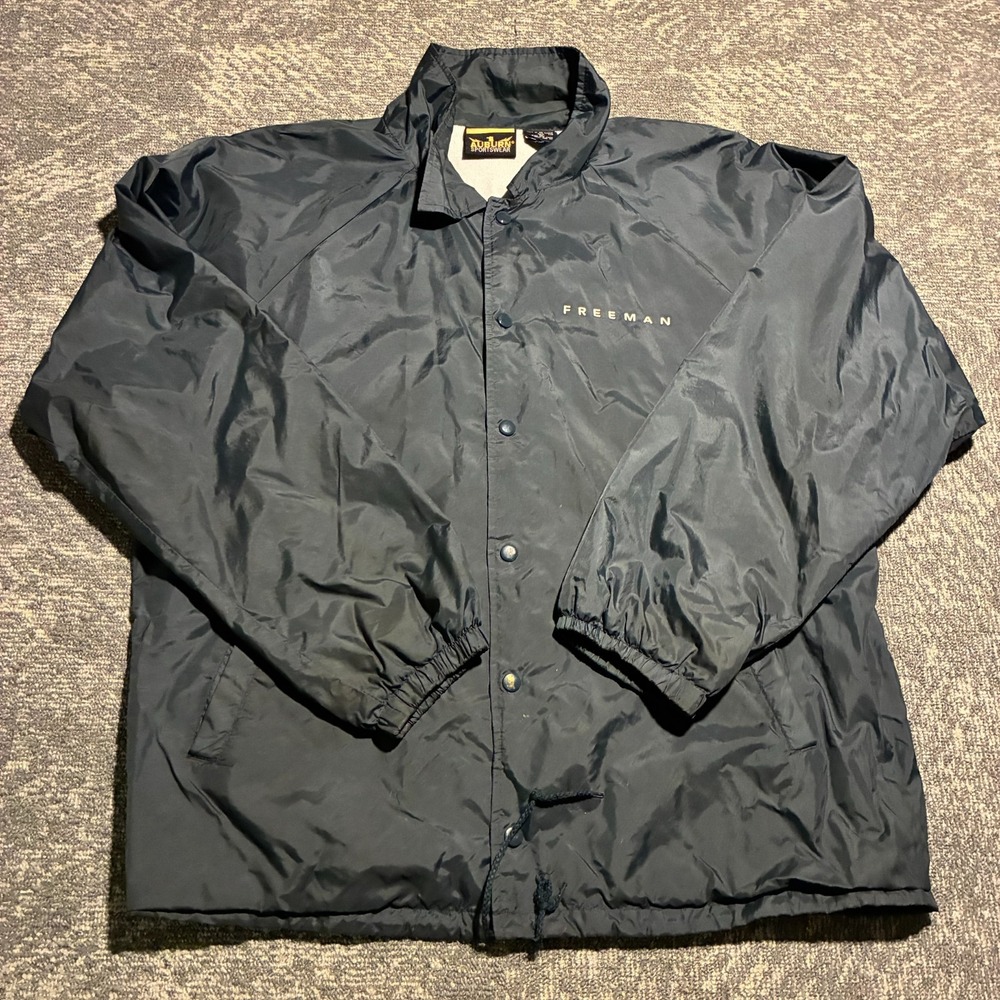 Vintage Auburn Sportswear Freeman Navy Nylon Snap Front Jacket Mens XL USA